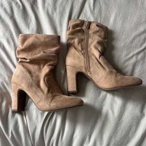 Jessica Simpson Suede Slouch Ankle Boots in Beige - Women's Heel Boots